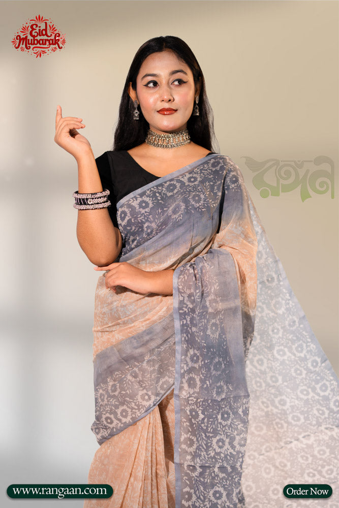 Blue & Ash Natural Dye Half Silk Saree