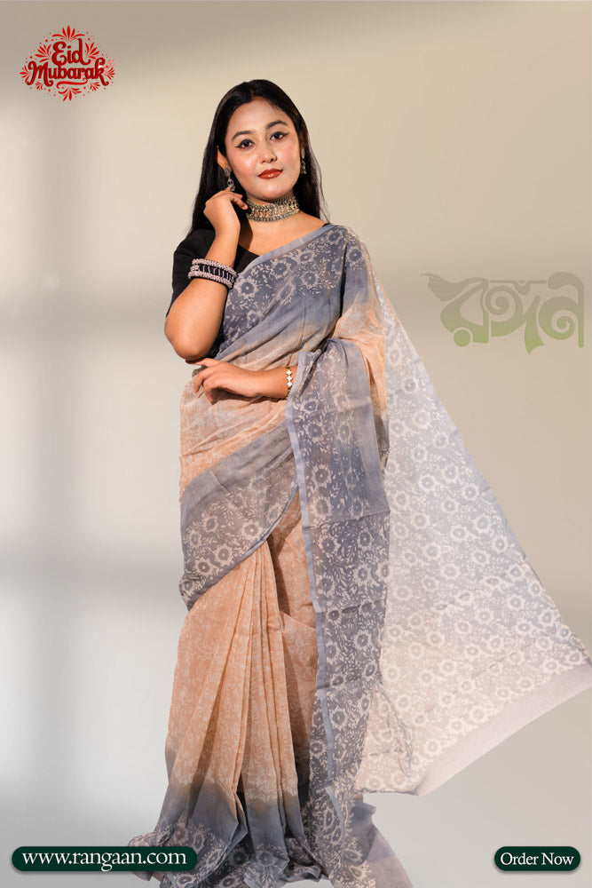 Blue & Ash Natural Dye Half Silk Saree