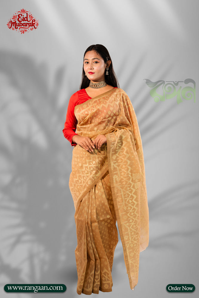 Light Golden Half Silk Jari Jamdani Saree