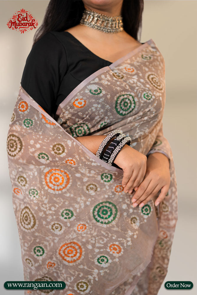 Brown Colour Natural Dye Half Silk Saree