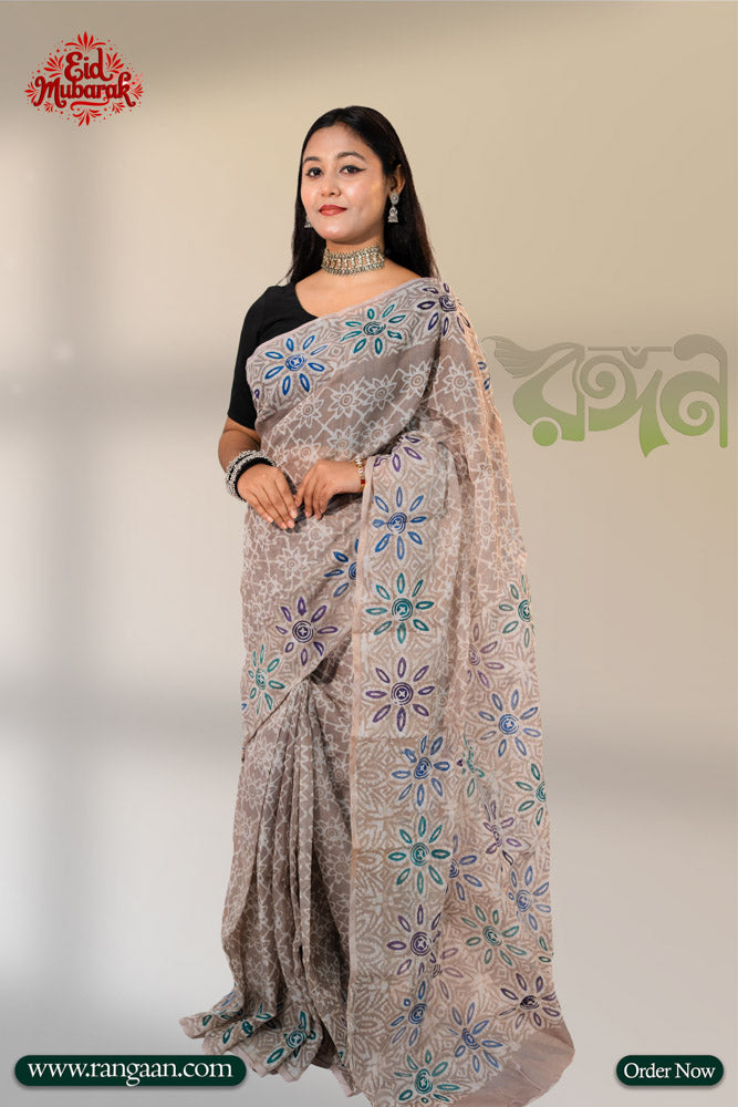Brownish Grey  Natural Dye Half Silk Saree