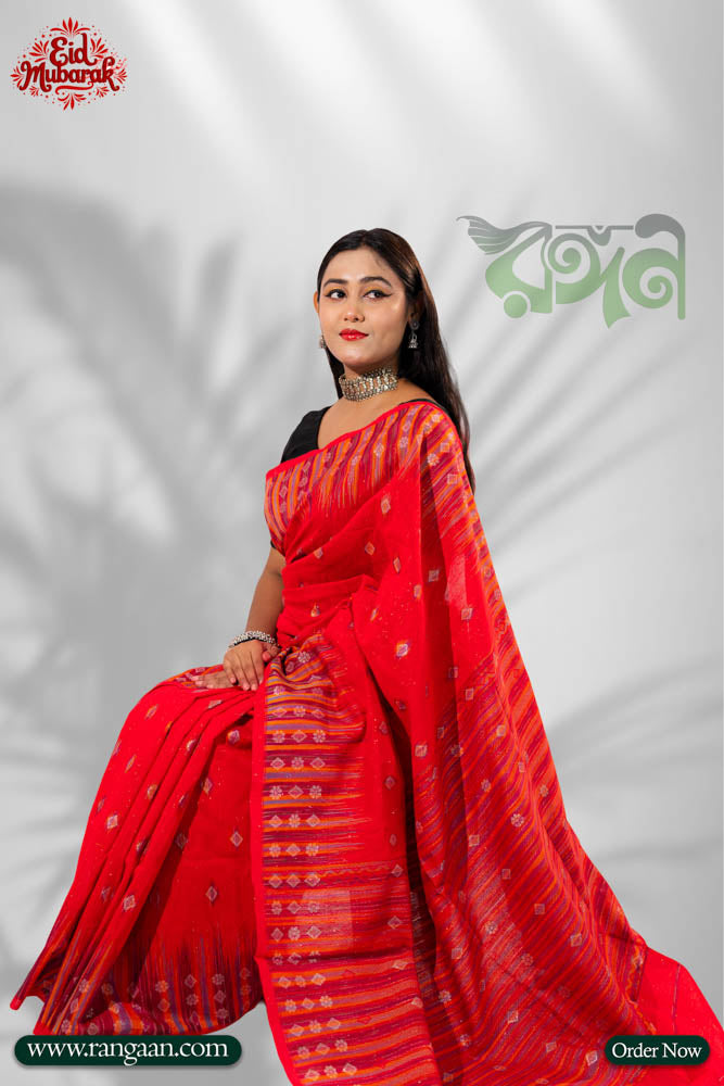 Red Colour Premium Tasar Silk Saree