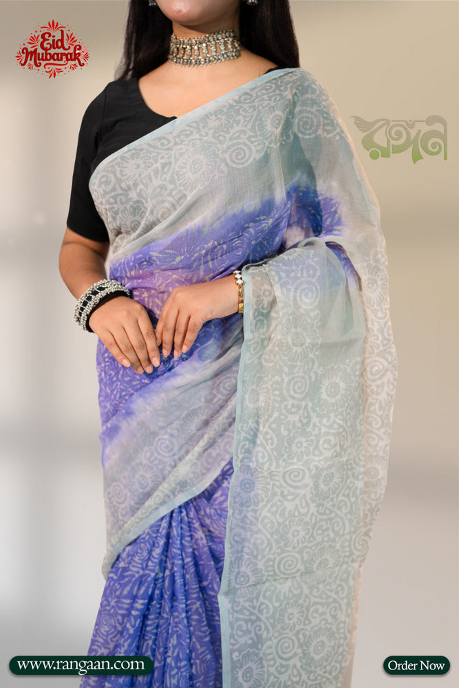 Purpel & Ash Colour Natural Dye Half Silk Saree