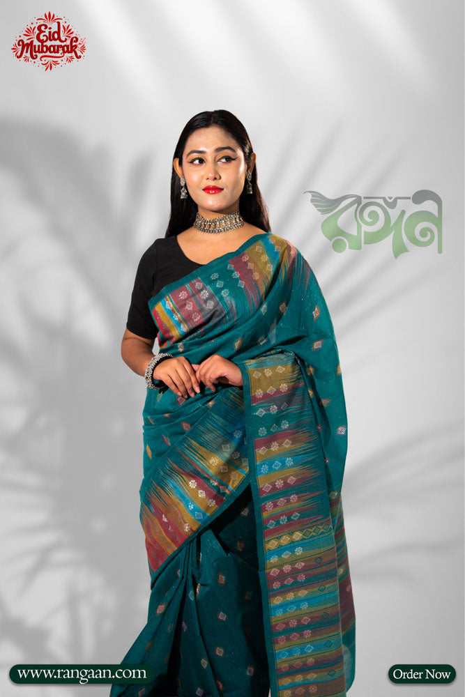 Sea Green Colour Premium Tasar Silk Saree