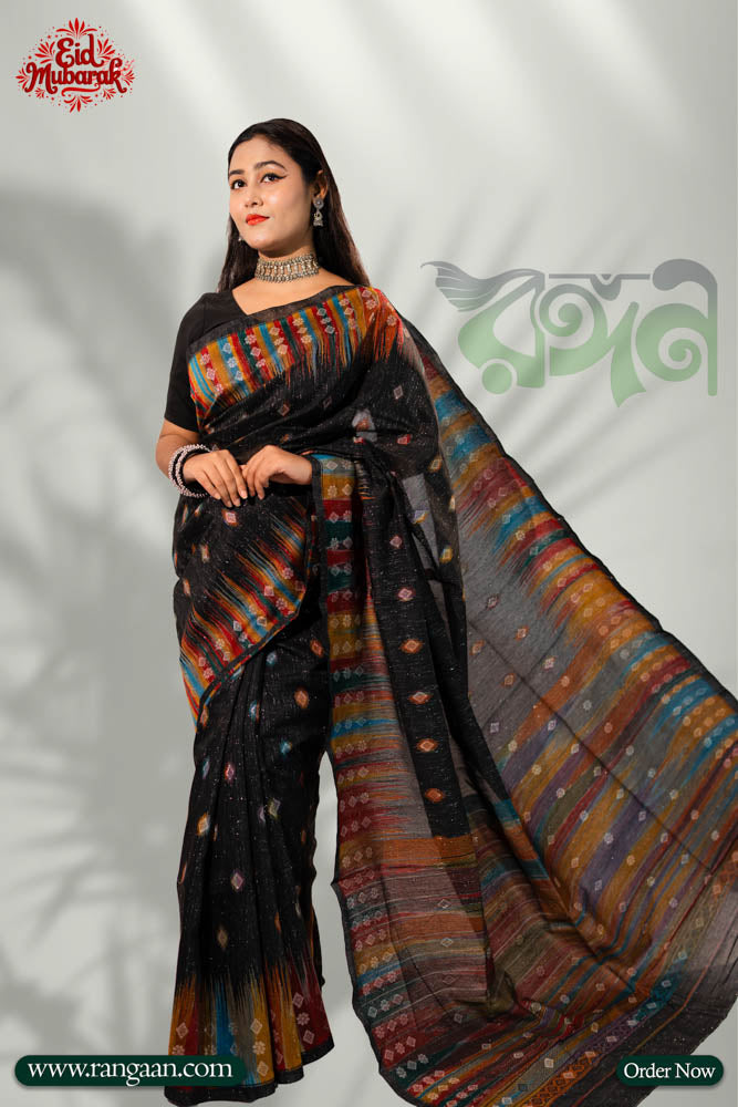 Black Colour Premium Tasar Silk Saree