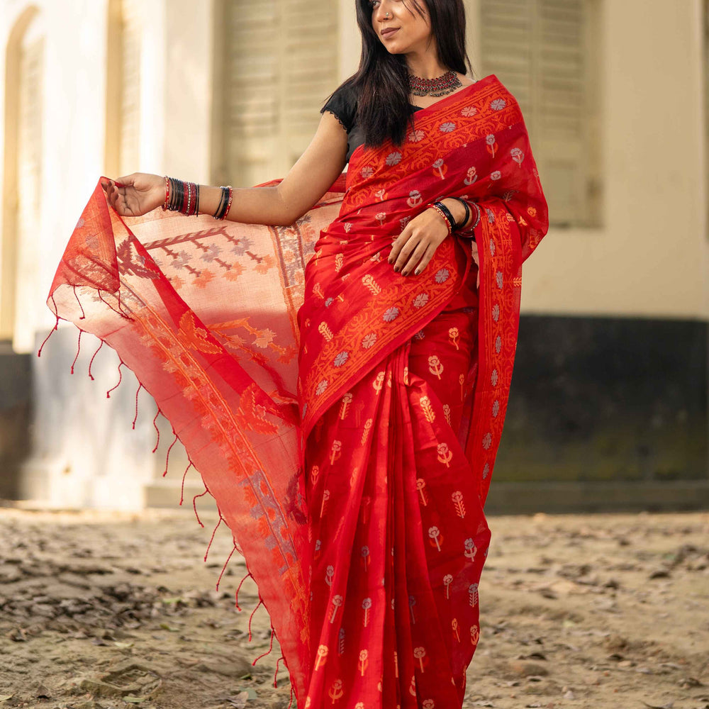 Red Inspired Tantuj Saree