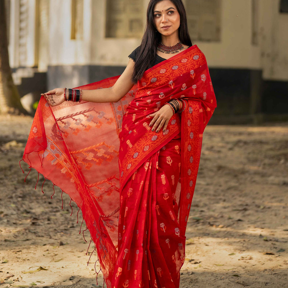 Red Inspired Tantuj Saree