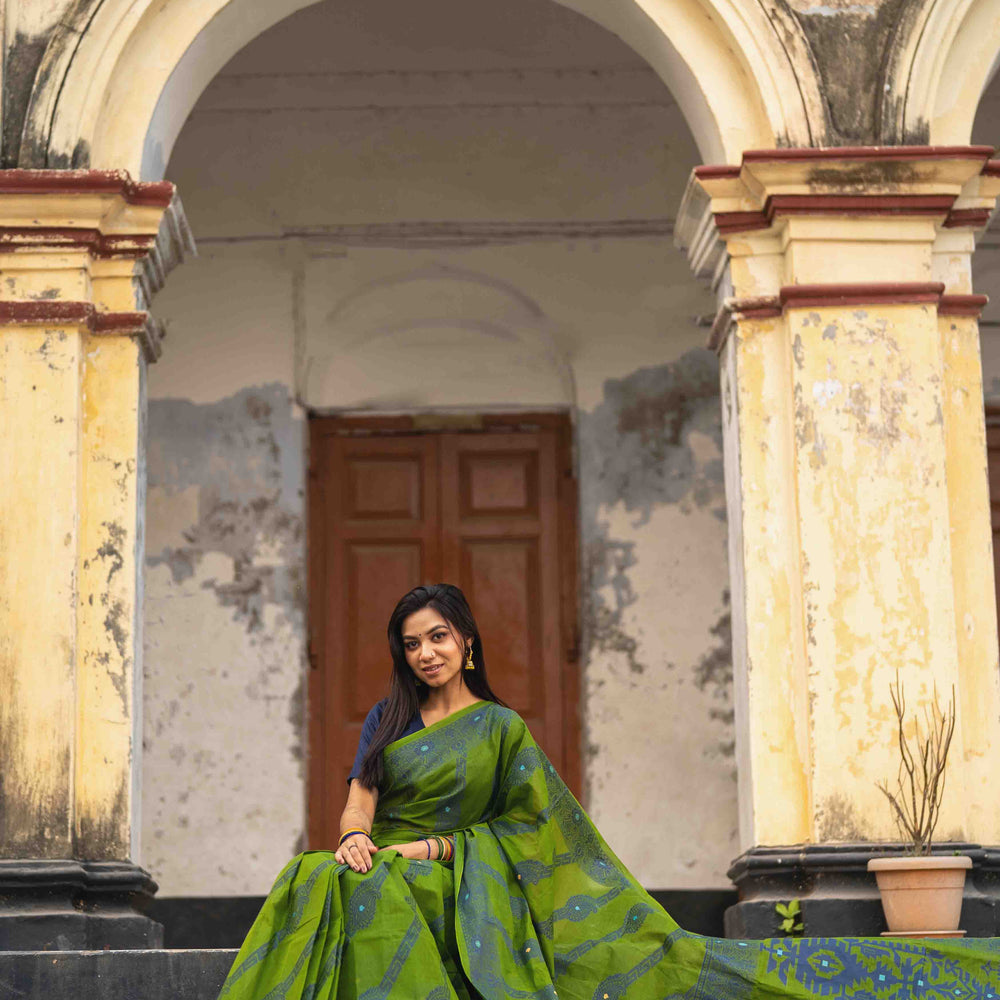 Dark Olive Inspired Tantuj Saree
