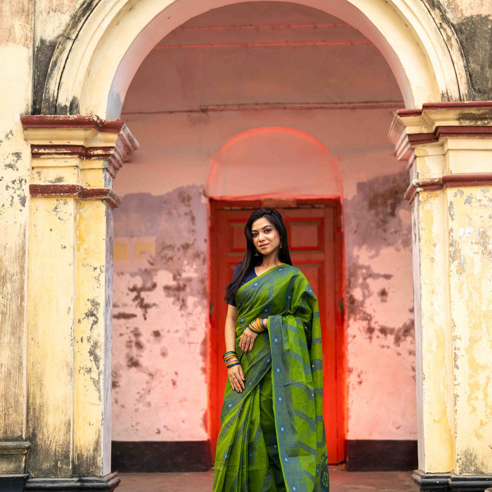 Dark Olive Inspired Tantuj Saree