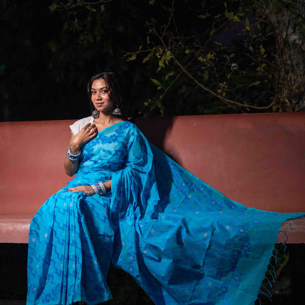 Sky Blue Inspired Tantuj Saree