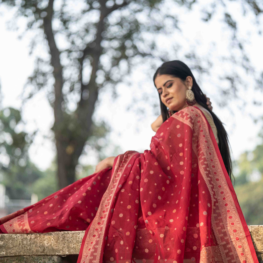 Rani Pink Mercerized Cotton Saree