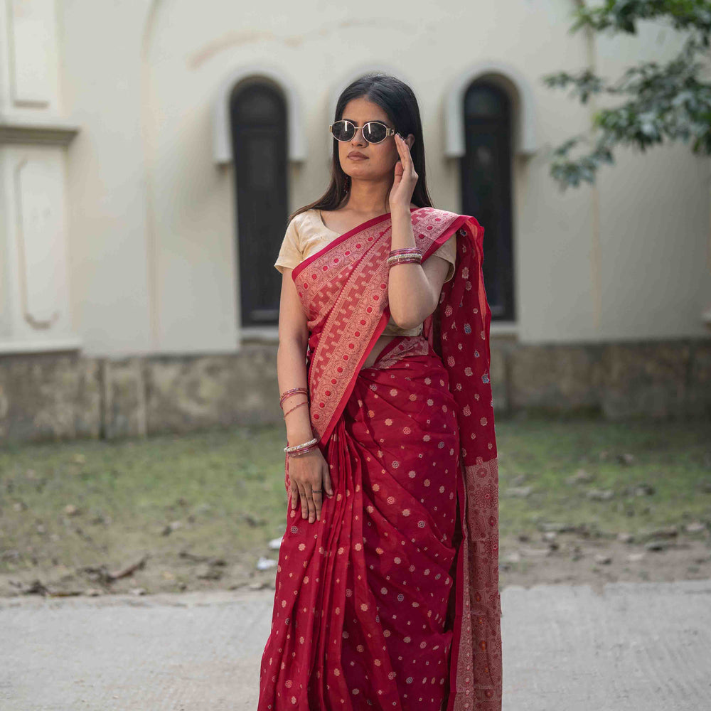 Rani Pink Mercerized Cotton Saree