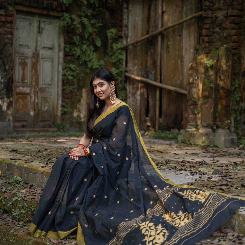 Black Tangail Cotton Saree