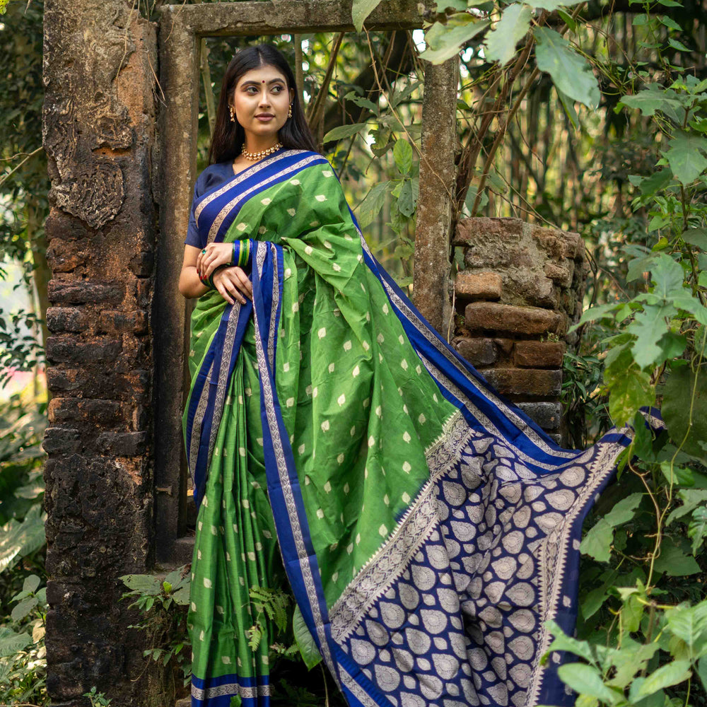 Parrot Green Mercerized Cotton Saree