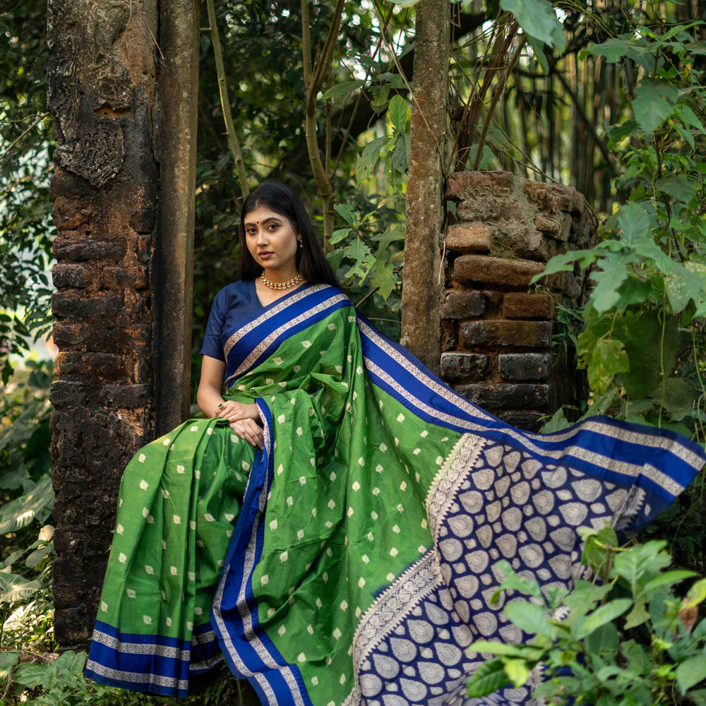 Parrot Green Mercerized Cotton Saree
