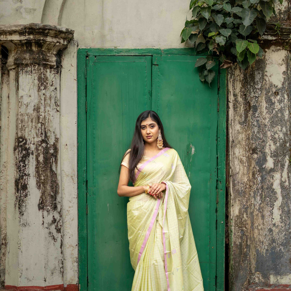 Banana Cream Mercerized Cotton Saree
