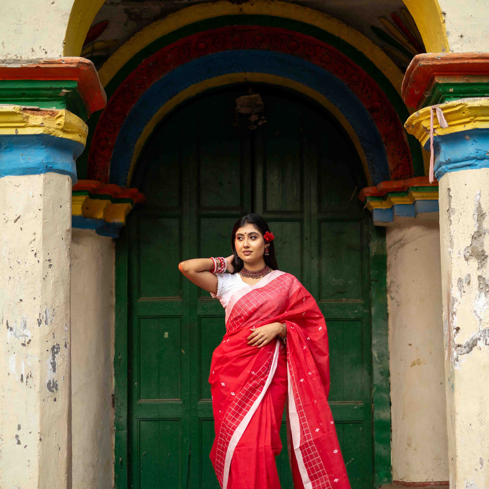 Watermelon Tangail Cotton Saree