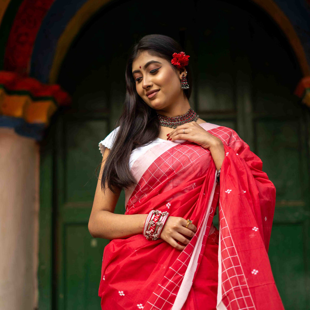 Watermelon Tangail Cotton Saree