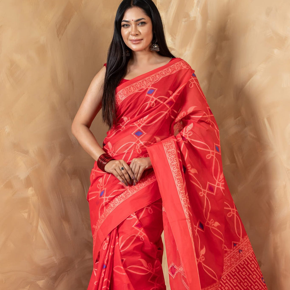 Rani-Gulapi Tantuj Pure Cotton Saree