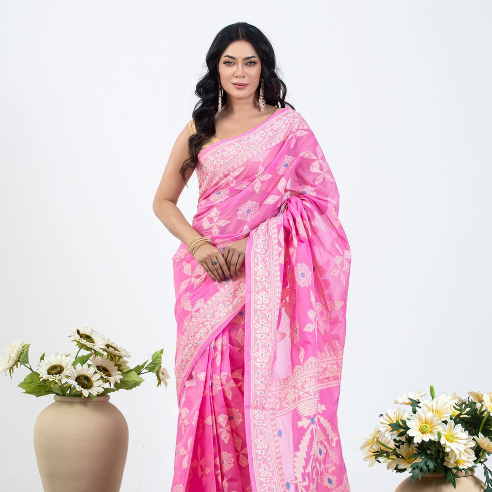 Baby-Pink Tantuj Pure Cotton Saree