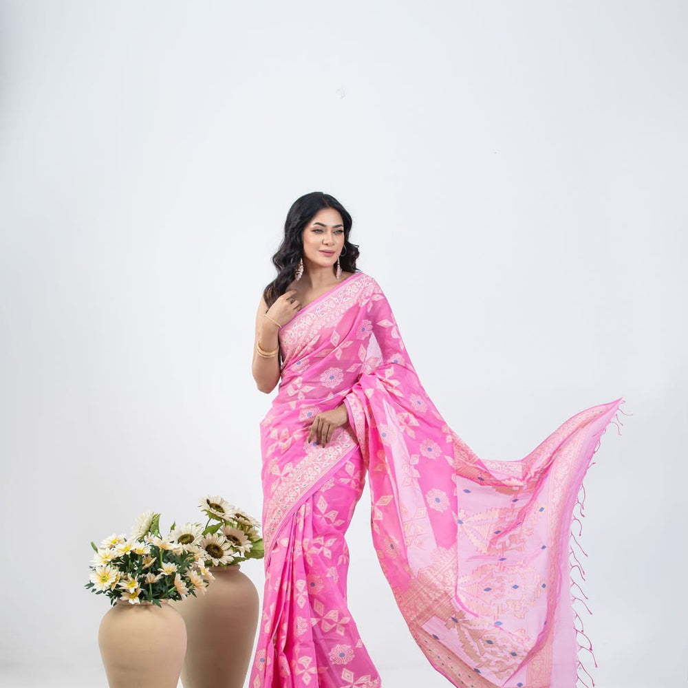 Baby-Pink Tantuj Pure Cotton Saree
