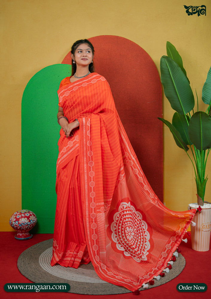 Orrange Colour Soft Silk Digital Print Saree