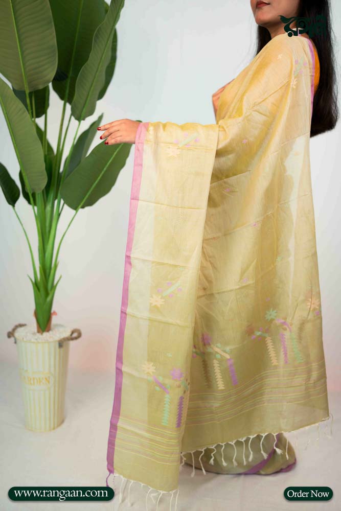 Deep Cream Handloom Mercerized Cotton Saree