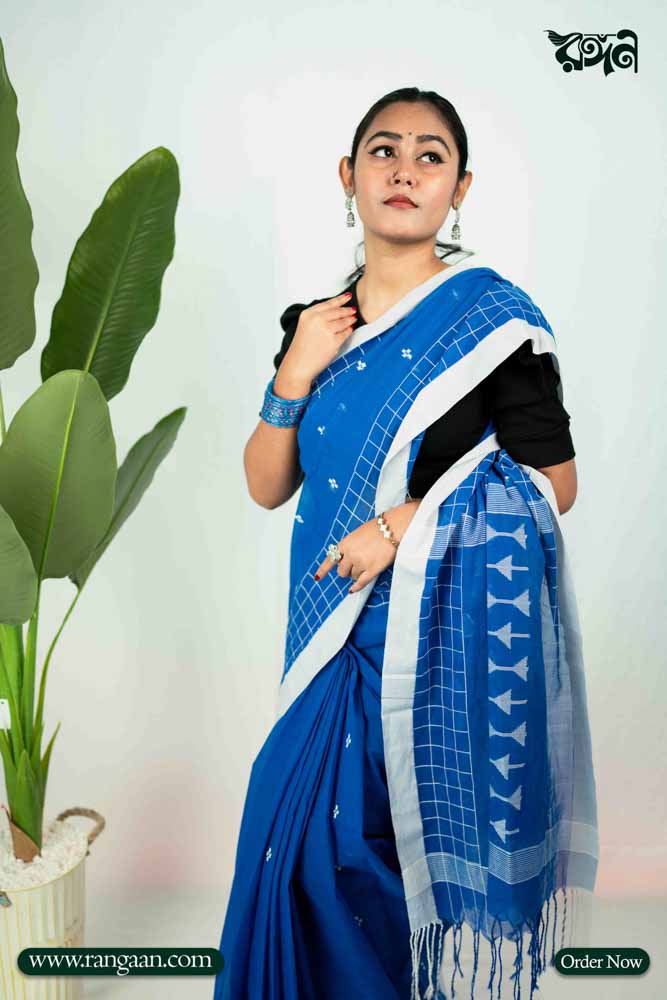 Blue Handloom Pure Cotton Jamdani Saree