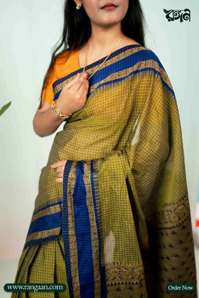 Olive Mercerized Cotton Saree