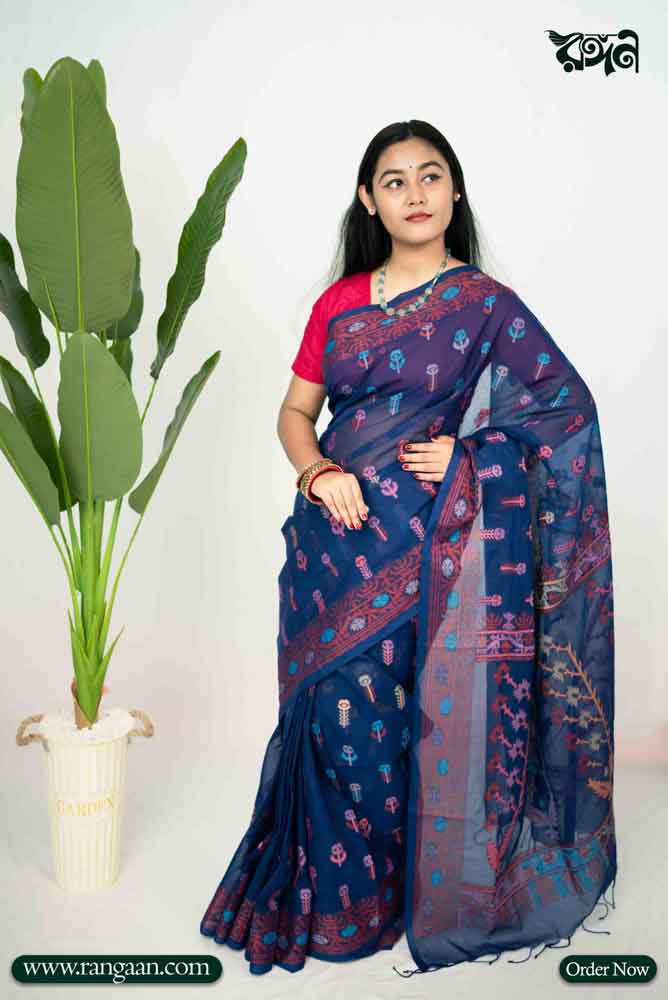 Neavy-Blue Tantuj Pure Cotton Saree