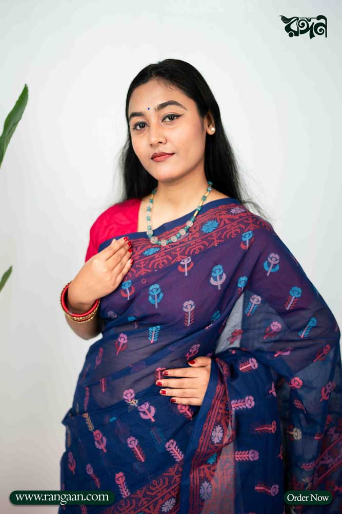 Neavy-Blue Tantuj Pure Cotton Saree
