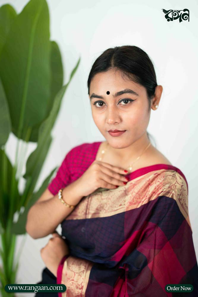 Dark Blue Mercerized Cotton Saree