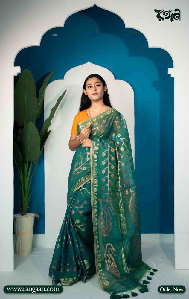 Green Half Silk Jari Jamdani Saree