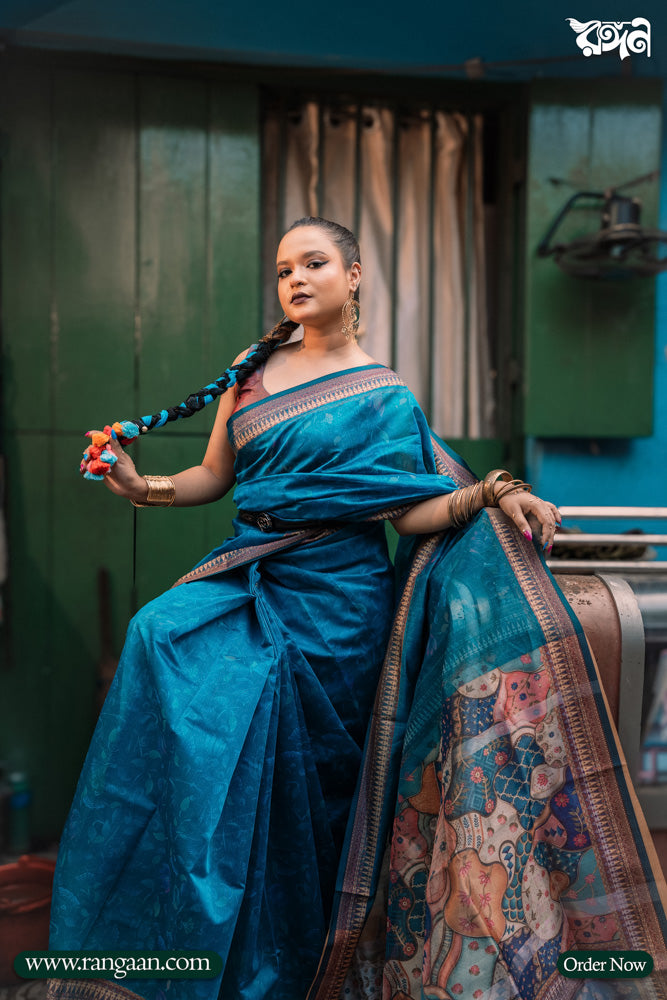Sea-Green Half-Silk Digital Print Saree