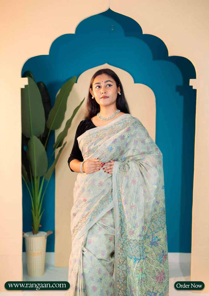 Soft Light Green Digital Print Pure Cotton Saree