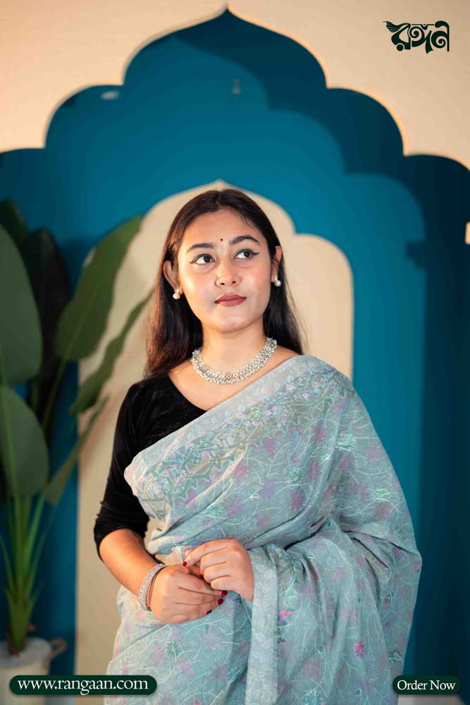 Soft Ocean Blue Digital Print Pure Cotton Saree