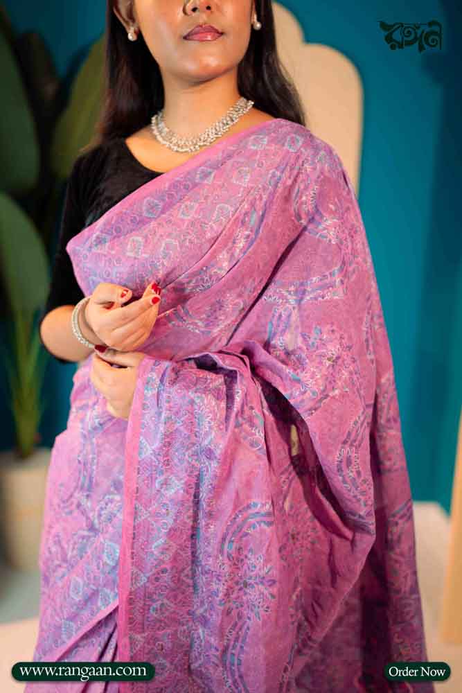 Soft Light Pink Digital Print Pure Cotton Saree