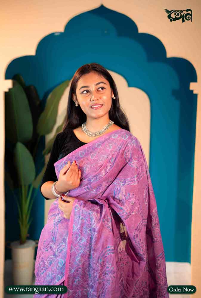 Soft Light Pink Digital Print Pure Cotton Saree
