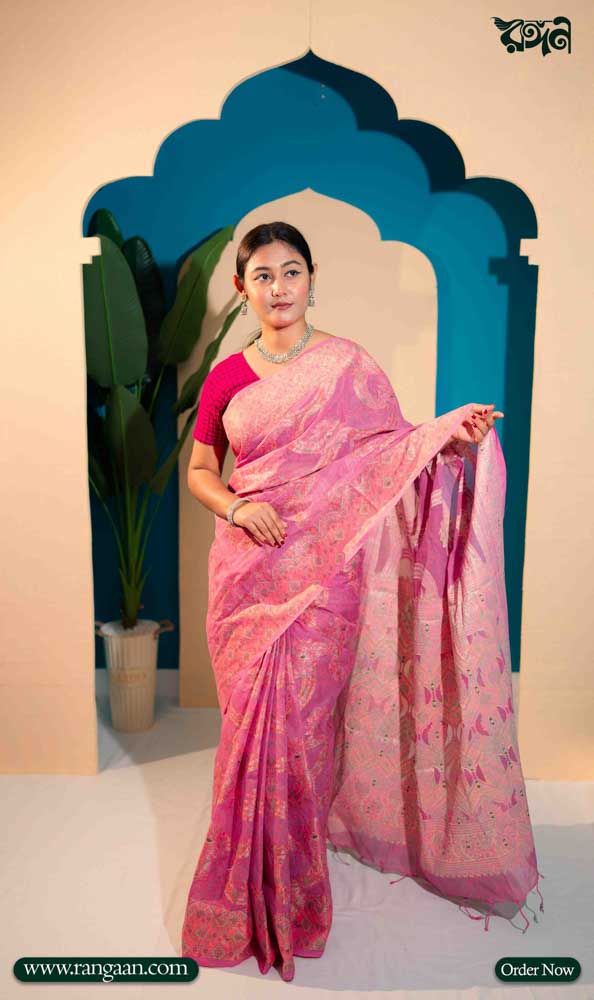 Soft Pink Digital Print Pure Cotton Saree