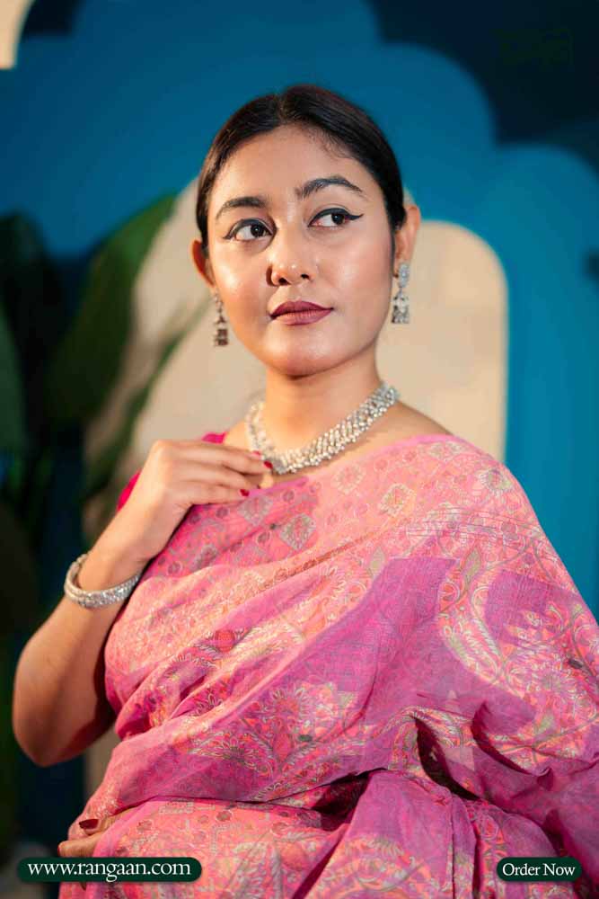 Soft Pink Digital Print Pure Cotton Saree