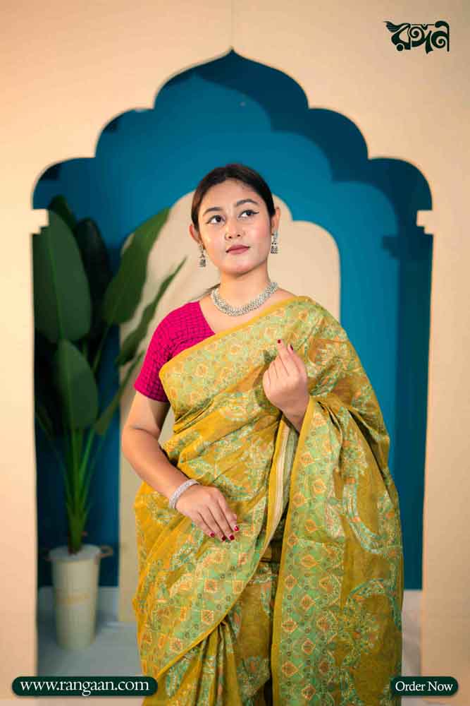 Olive Digital Print Pure Cotton Saree