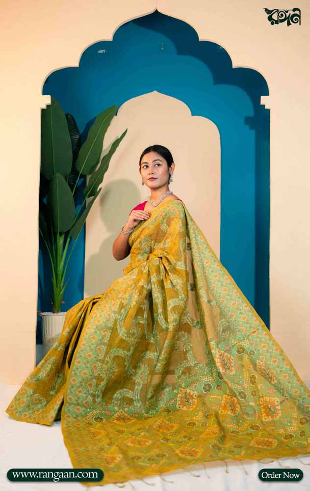 Olive Digital Print Pure Cotton Saree