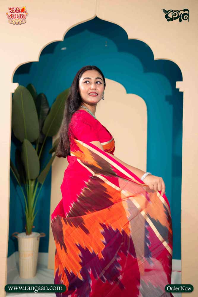 Rani Gulapi Mercerized  Cotton Ikkat Saree