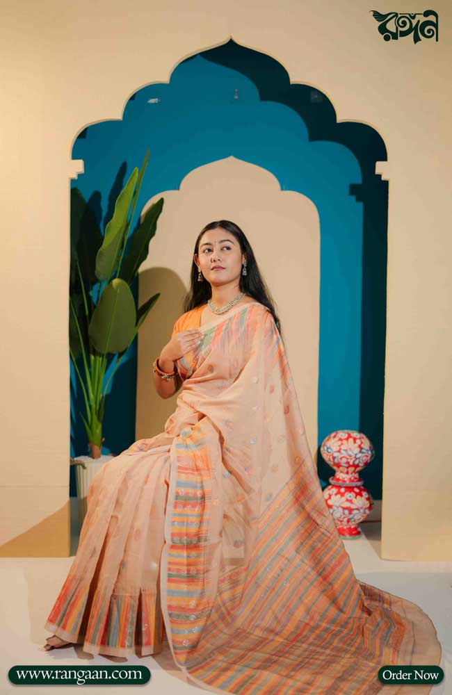 Cinnamon Colour Tasar Silk Premium Saree