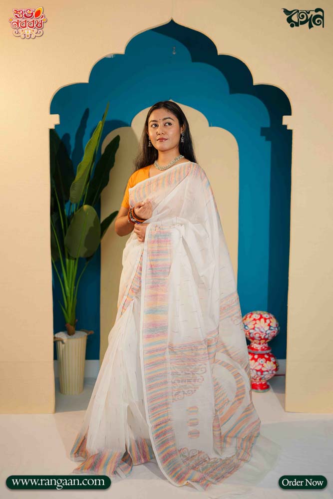 White Colour Tasar Silk Premium Saree
