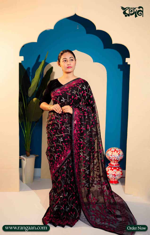 Black Colour Rashom-Silk Premium Tantuj Saree