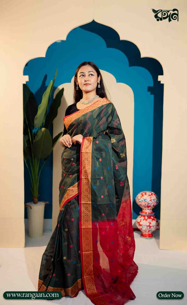 Deep Green Mercerized Cotton Saree