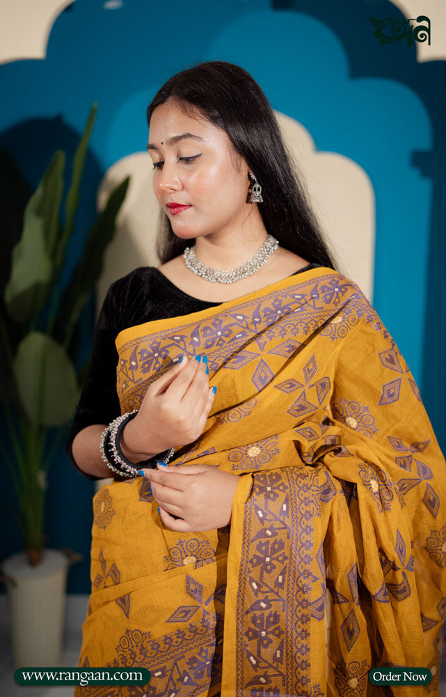 Mustard Yellow Inspired Tantuj Saree
