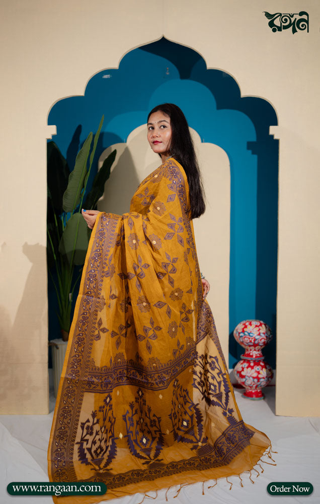 Mustard Yellow Inspired Tantuj Saree